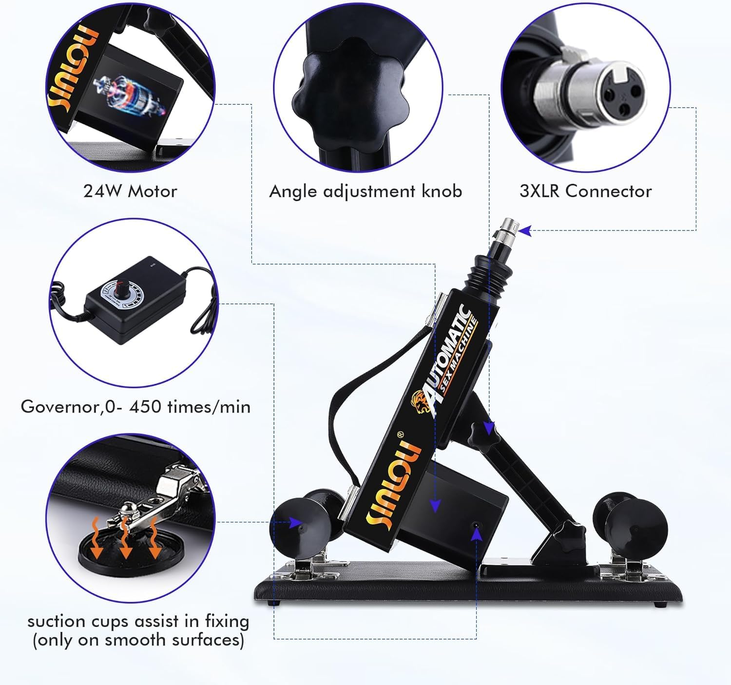 Machine à sexe avec accessoires et plaque ventouse