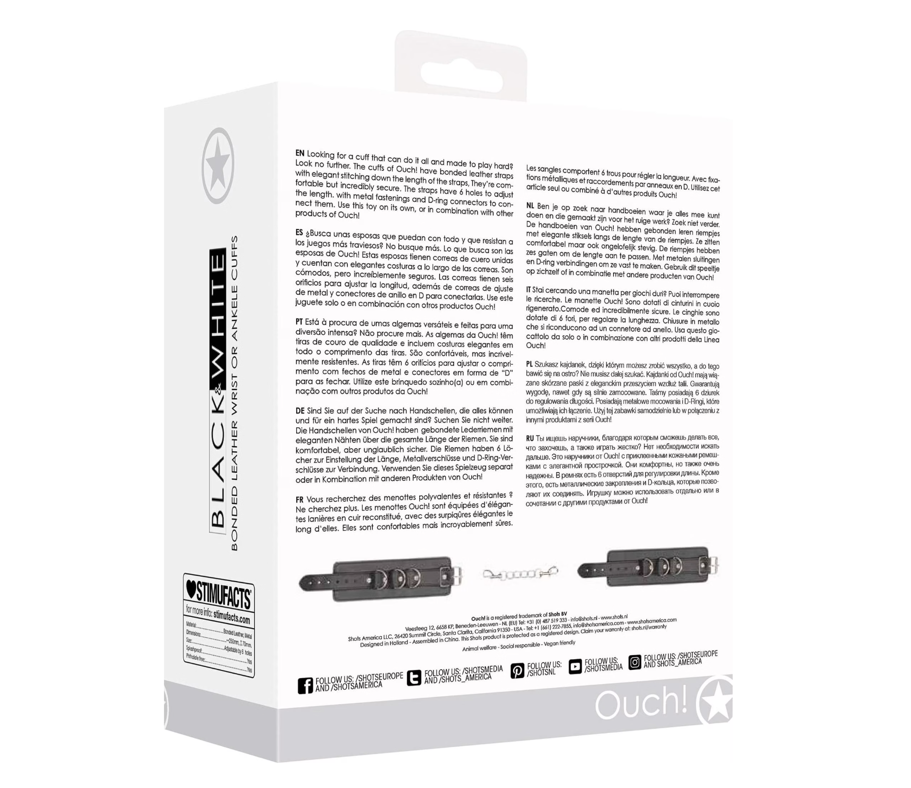 Menottes en cuir pour main ou chevilles par Ouch!
