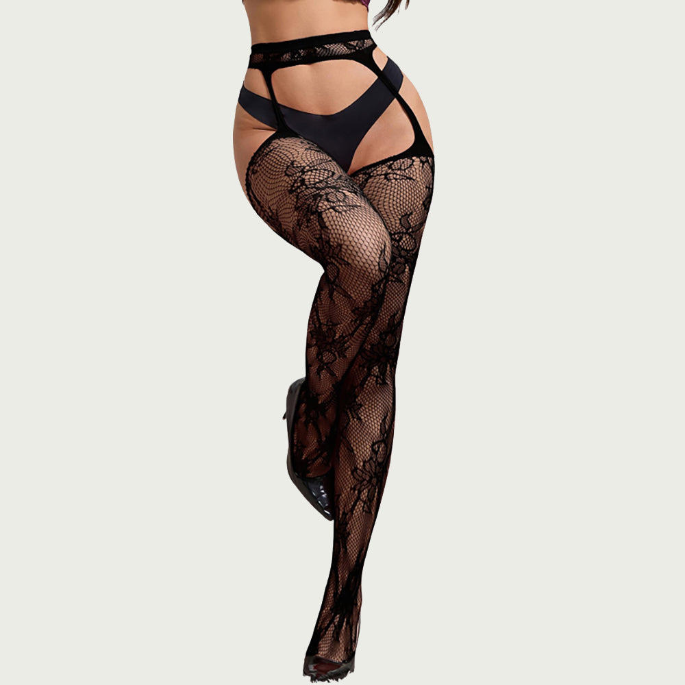Collants effet porte-jarretelles dentelle florale OhYeah