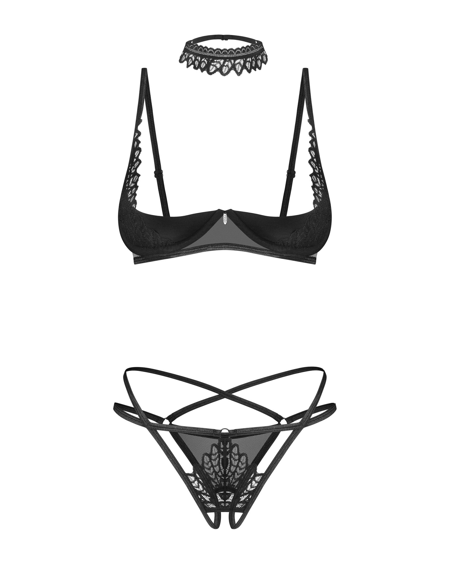 Donarella, Half-bra, crotchless thong & choker - Neuf