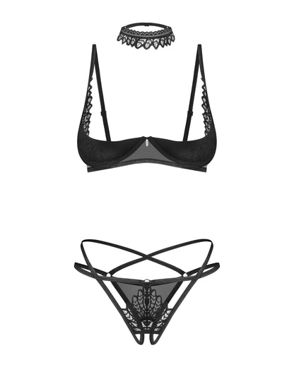 Donarella, Half-bra, crotchless thong & choker - Neuf