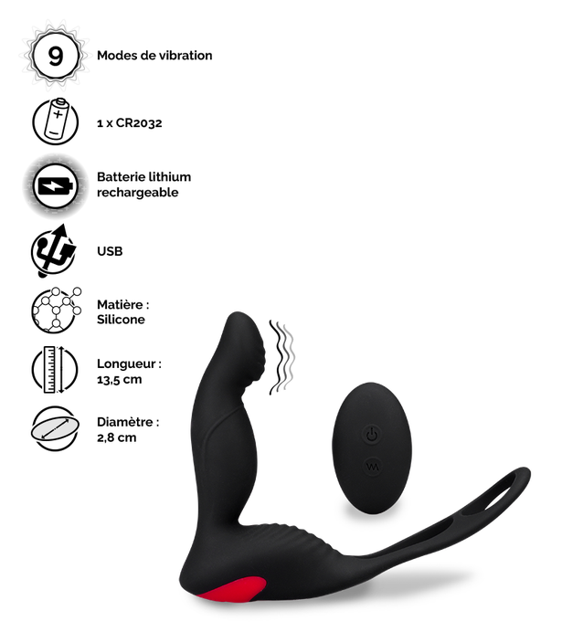 Delight, le stimulateur de prostate télécommandé avec doule cockring