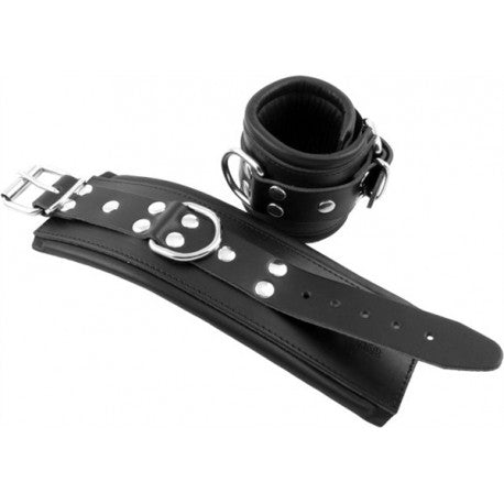 Menottes de poignets en cuir noir & noir