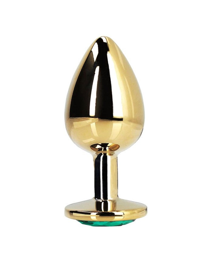 Plug en métal doré avec cristal vert